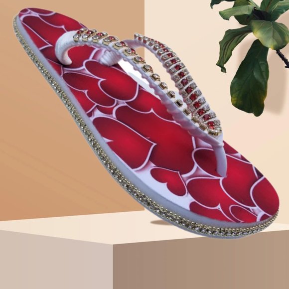 Women's Luxury Flip Flops with hearts, crystals and rhinestones, all occasions. - Picture 5 of 17